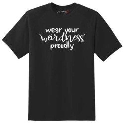 "Wear your weirdness proudly" Kids Short Sleeve T-Shirt – 100% Cotton Black | Just Kidding |