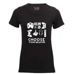 Women "Choose your Weapon" Short Sleeve Fitted T-Shirt – 100% Cotton Black | Think Out Loud |