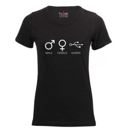 Women "MALE FEMALE GAMER" Short Sleeve Fitted T-Shirt – 100% Cotton Black | Think Out Loud |